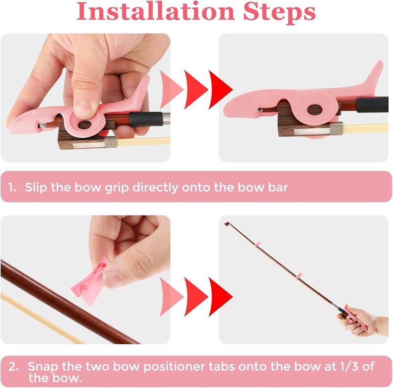 RANMING Violin Bow Holder for Practice–2Pcs Silicone Hand Position Corrector Non-Slip Teaching Tool for Beginners Students Improve Bow Grip & Posture Violin Teaching Aid With 4 Bow Stopper Pink - Image 4